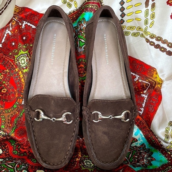 Brand New Mercer & Madison Genuine Suede Brown Flats Loafers Silver Buckle - Picture 7 of 15